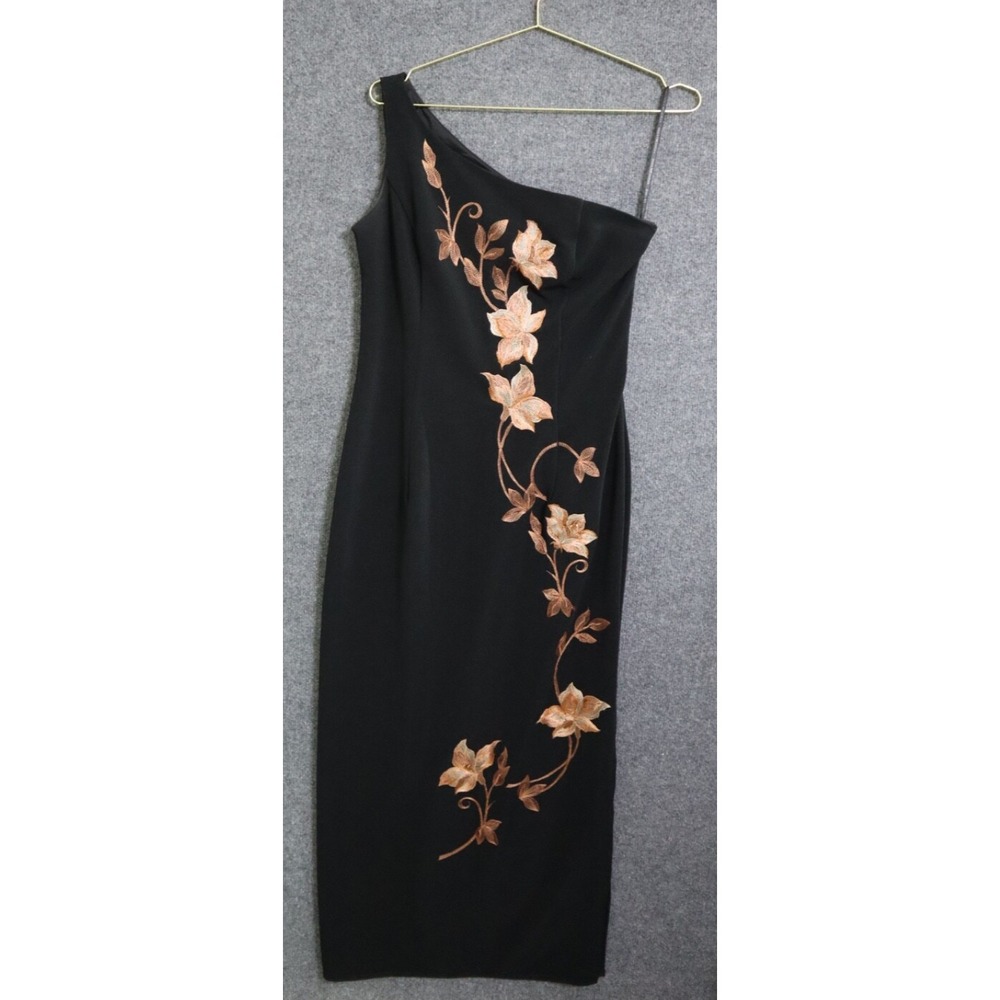 Jessica McClintock Dress Women 12 Black One Shoulder Single Strap Lined Maxi